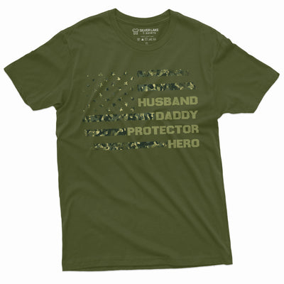 Men's Father's day Husband Daddy Protector Hero T-shirt USA flag Birthday Christmas Dads Gift tee