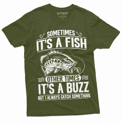 Men's Fishing Humor Tee | Fish Buzz Graphic T-shirt | Fishing Dad Tee | Fishing Hobby Guys Tee | Camo Fisherman shirt