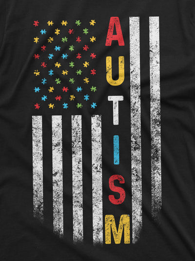 US Flag Autism colors T-shirt autism awareness day men's tee shirt patriotic USA Flag ASD day Tee