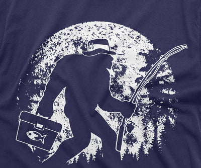 Men's Fishing Bigfoot T-Shirt | Fisherman Funny Outdoor Pole Rod Fish Sasquatch Tshirt | unique birthday gift idea shirt