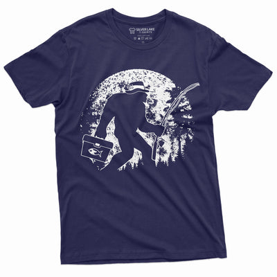 Men's Fishing Bigfoot T-Shirt | Fisherman Funny Outdoor Pole Rod Fish Sasquatch Tshirt | unique birthday gift idea shirt