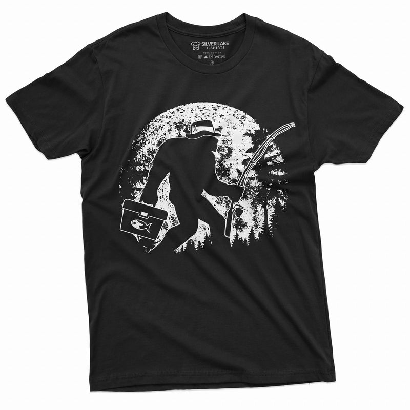 Men's Fishing Bigfoot T-Shirt | Fisherman Funny Outdoor Pole Rod Fish Sasquatch Tshirt | Unique Birthday Gift Idea Shirt 3XL / Grey