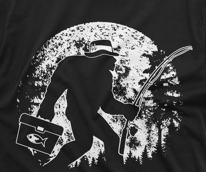 Men's Fishing Bigfoot T-Shirt | Fisherman Funny Outdoor Pole Rod Fish Sasquatch Tshirt
