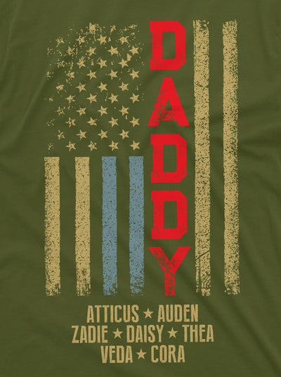 Father's Day Custom T-shirt | Dad USA Flag Custom Kids Names Tee Shirt Gift for Him US customizable Flag kid names Tee Shirt