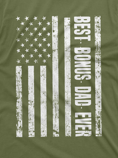 Men's Best Bonus Dad Ever T-shirt USA Flag American Step Dad Father's Day Birthday Gift For Man