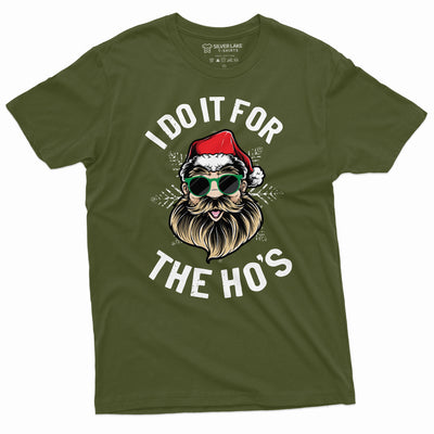 Men's Funny Christmas Santa Tee Shirt I do it for the Ho's Cool Santa Glasses Xmas Present Gift for Him Party Tee