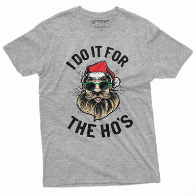 Men's Funny Christmas Santa Tee Shirt I do it for the Ho's Cool Santa Glasses Xmas Present Gift for Him Party Tee