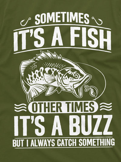 Men's Fishing Humor Tee | Fish Buzz Graphic T-shirt | Fishing Dad Tee | Fishing Hobby Guys Tee | Camo Fisherman shirt