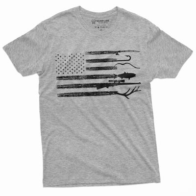 Men's Hunting Fishing Shirt USA Flag Nature Camo Shirt Father Dad Papa Gift Ideas Patriotic Tee