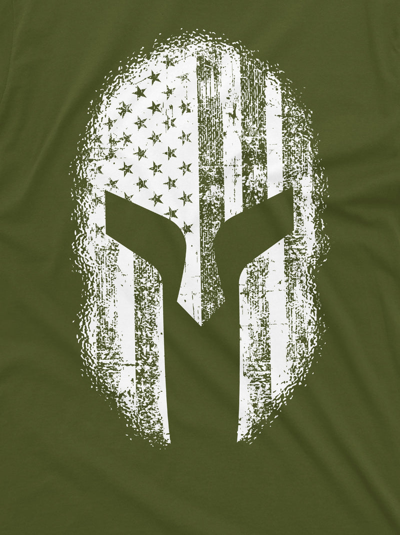 Men’s Spartan Helmet American Flag Tee Shirt Cool Warrior Helmet US 4th of July Birthday Gift ideas for Him
