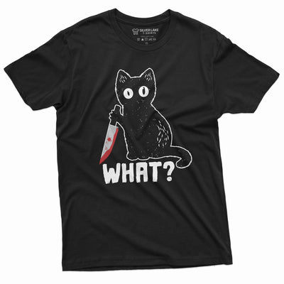 Funny Halloween Shirt What Cat with Bloody Knife Humor Shirt Halloween outfit Tee Cat Lover Shirt