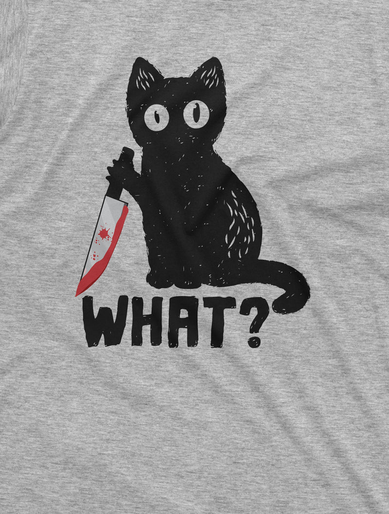 Funny Halloween Shirt What Cat with Bloody Knife Humor Shirt Halloween outfit Tee Cat Lover Shirt