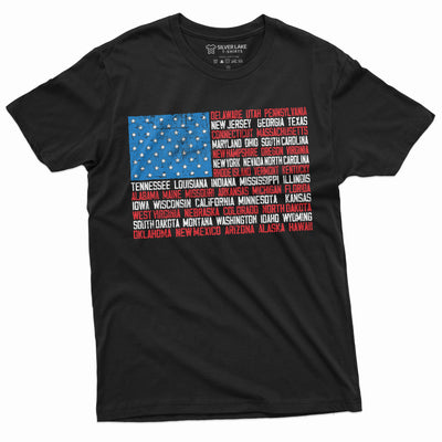Men's USA Flag State Names T-shirt Patriotic 4th of July US Independence day Unisex Man's Tee