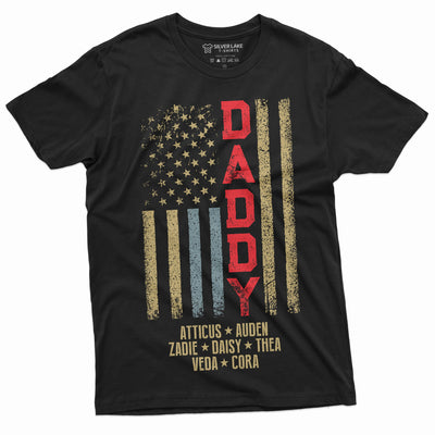 Father's Day Custom T-shirt | Dad USA Flag Custom Kids Names Tee Shirt Gift for Him US customizable Flag kid names Tee Shirt