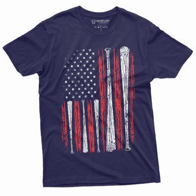 Men's Baseball USA Flag T-shirt Bat Flag American Sports Shirt For Him