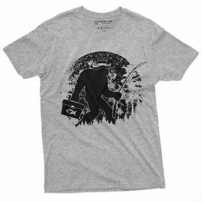 Men's Fishing Bigfoot T-Shirt | Fisherman Funny Outdoor Pole Rod Fish Sasquatch Tshirt | unique birthday gift idea shirt