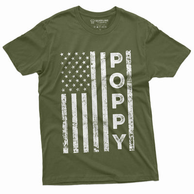 Men's Poppy USA Flag T-shirt Papa Dad Grandpa Father's Day Birthday Patriotic USA Grandfather Daddy Shirt