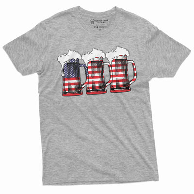 Men's USA Beer Mug American Flag Pattern T-shirt Partying 4th of July Independence day Drinking Shirt