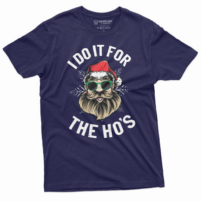 Men's Funny Christmas Santa Tee Shirt I do it for the Ho's Cool Santa Glasses Xmas Present Gift for Him Party Tee