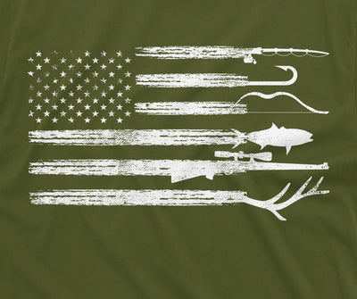 Men's Hunting Fishing Shirt USA Flag Nature Camo Shirt Father Dad Papa Gift Ideas Patriotic Tee