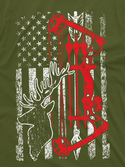 Men's Hunting crossbow T-shirt USA Flag Patriotic Deer Hunting Bow and arrows Gifts Tee