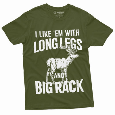Men's Funny Hunting Shirt Deer Hunt Humor Long Legs and Big Rack Tee