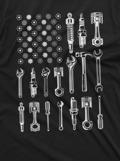 Men's Mechanic USA Flag T-shirt Tools patriotic Flag Tshirt Father's day 4th of July Tee for Him