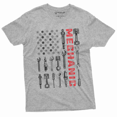 Men's Mechanic USA Flag Garage Shirt Tools Bolts American Patriotic Mechanical Flag Shirt