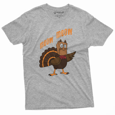 Meow Meow Funny Thanksgiving T-shirt Turkey Cat Humor Thanksgiving Dinner conversation starter Tee