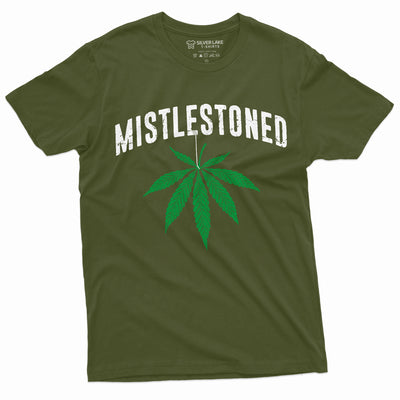 Men’s Mistlestoned Cannabis Weed Funny Christmas Tshirt Marijuana Mens Shirt