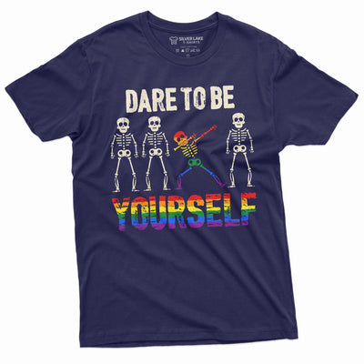 Dare to be yourself LGBTQ T-shirt Gay Lesbian Mens Womens Pride Month Tee Shirt Equality Skeleton Tshirt