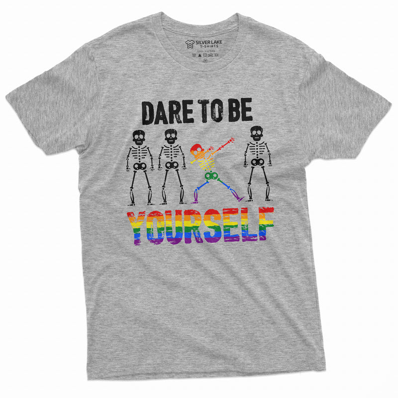 Dare to be yourself LGBTQ T-shirt Gay Lesbian Mens Womens Pride Month Tee Shirt Equality Skeleton Tshirt