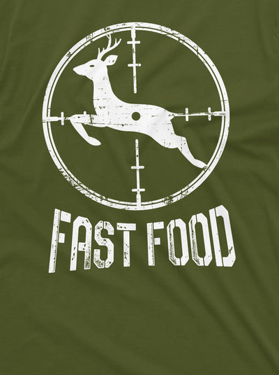 Men's Funny Fast Food Hunting Tee Shirt Deer Running Fast Humor Fathers Day Grandpa Dad Camo Tee Shirt For Him