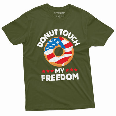 Fourth of July Funny DONUT touch my Freedom Shirt Mens Womens 4th cool Donut Coffee US birthday Shirt