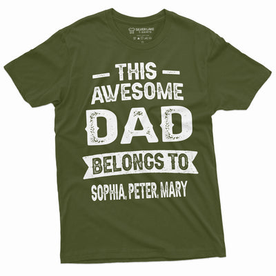 Men's Customizable This Dad belongs to YOUR NAMES T-shirt Father's Day Custom tee personalized Son daughter gift for Daddy Change Text Tee