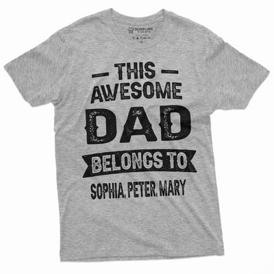 Men's Customizable This Dad belongs to YOUR NAMES T-shirt Father's Day Custom tee personalized Son daughter gift for Daddy Change Text Tee