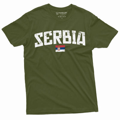 Men's Serbia T-shirt Serbian Flag Coat of Arms Tee Shirt Srbija Србија Tee Shirt Womens Unisex Soccer Football Tee Bože pravde National Tee