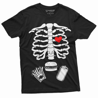 Halloween Couple Skeleton X-ray T-shirts | Maternity Costume Pregnancy Top | Xray Baby Skeleton dad mom matching Shirts | Dad Burger fries T
