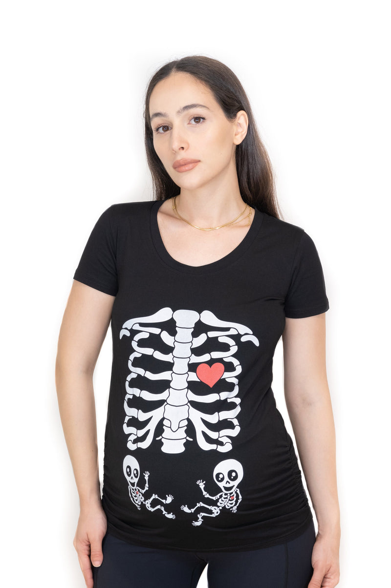 Halloween Skeleton Twins Maternity Costume Couple Matching Mens Skeleton Burger Fries T-shirt Xray Baby Dad mom Pregnancy Costume Part Tees