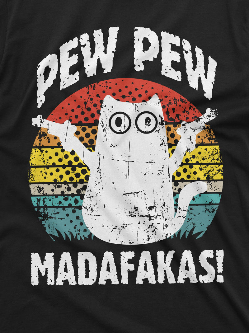 Funny Cat Pew Pew MADAFAKAS T-shirt Cute Gangsta Cat Pet Halloween Tee Shirt Gifts for Him