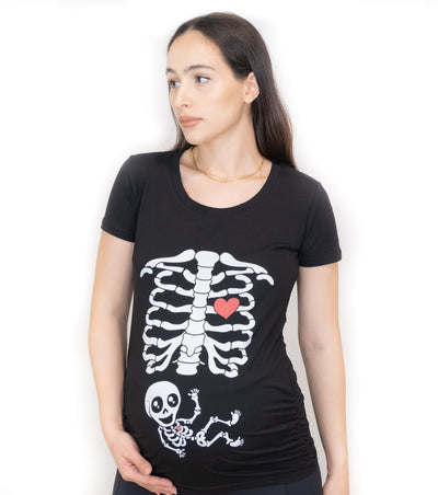 Halloween Couple Skeleton X-ray T-shirts | Maternity Costume Pregnancy Top | Xray Baby Skeleton dad mom matching Shirts | Dad Burger fries T