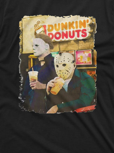 Halloween Movie inspired T-shirt Michael Myers Drinking Coffee Funny humorous Tee For Him