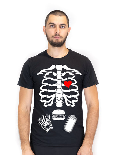 Men's Halloween Skeleton T-shirt Ribcage Bones Funny Tee Burger Fried soda Costume Party Halloween Shirt for Him