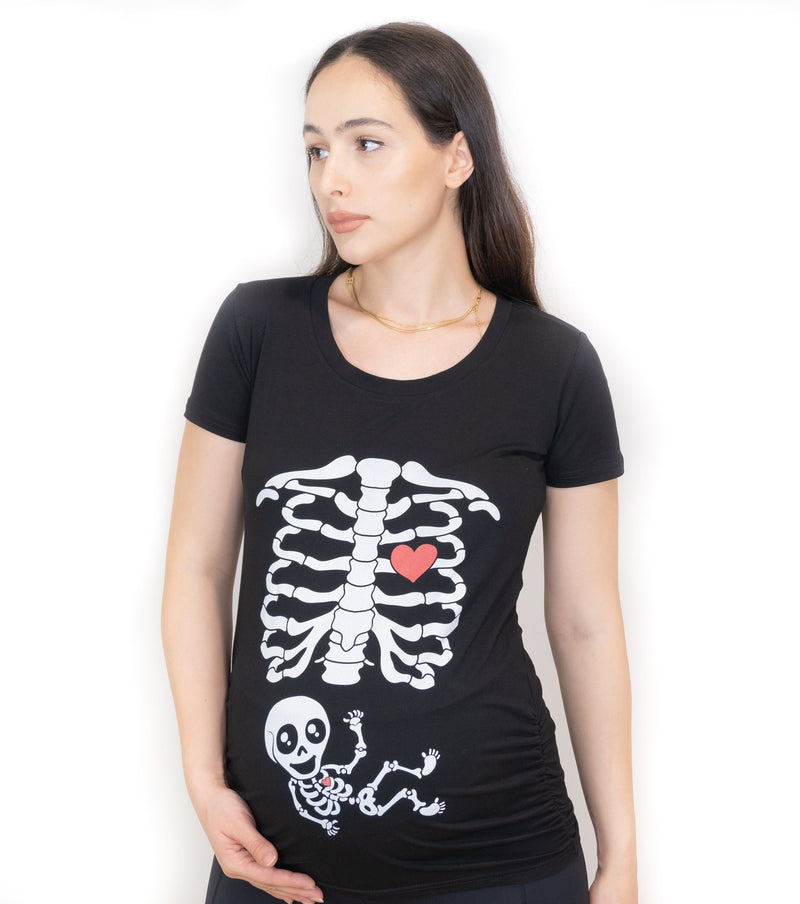 Halloween Maternity T-shirt Skeleton Ribcage Baby Pregnancy Costume top Funny shirt Xray Cute New baby announcement reveal Tee For mom