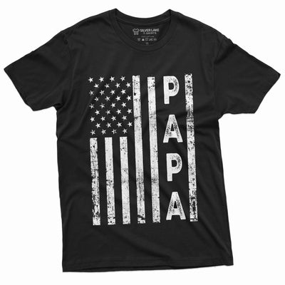 USA Flag Papa Tee Shirt Men's Fathers Day Dad Daddy Gift Shirts American Flag 4th of July Shirt for Him
