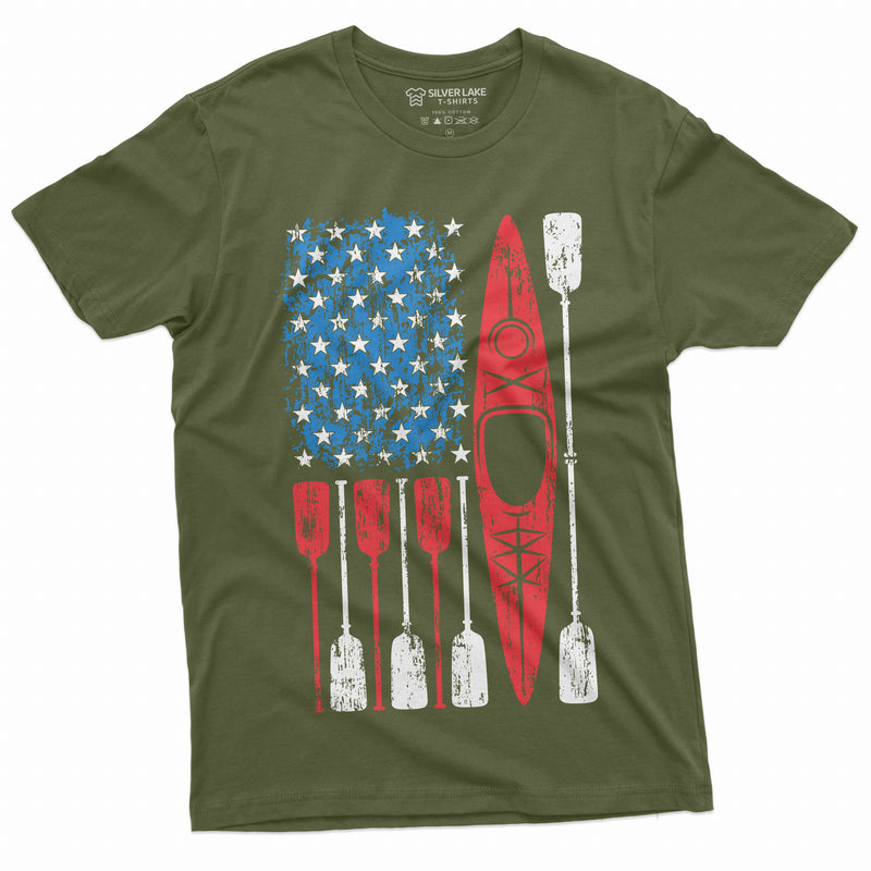 US Flag Kayaking T-shirt Kayak Sports Unisex Mens Womens T-shirt Birthday Christmas Gift Hobby Teeshirt