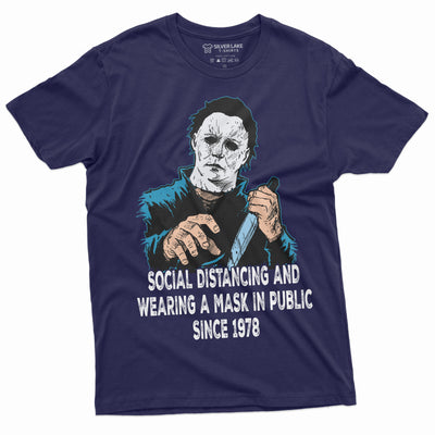 Social Distancing and Wearing Mask Funny Halloween Horror T-shirt Michael Myers Mens Funny Tee Shirt