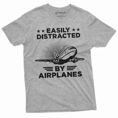 Men's funny easily distracted by airplanes T-shirt pilot gift funny planes aircrafts engineer tee