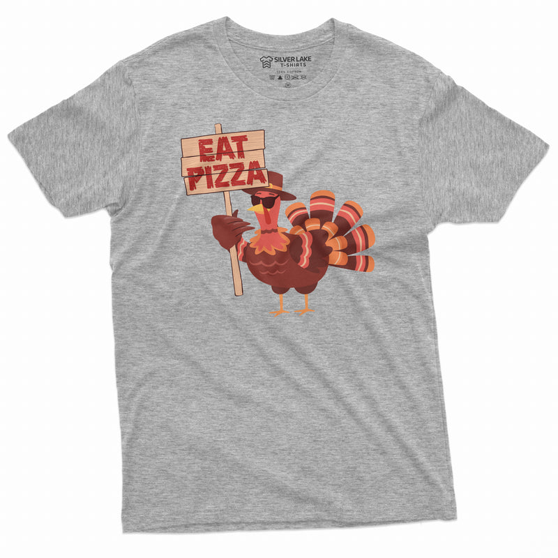 Funny Thanksgiving T-shirt Turkey Eat Pizza Cool Graphic Mens Tee Shirt