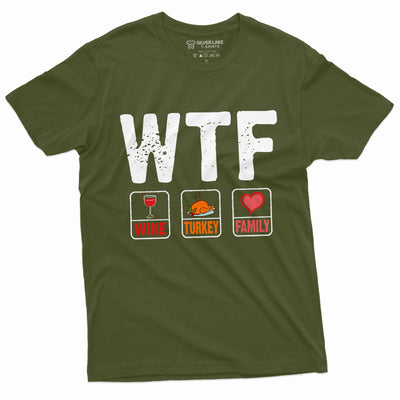 Thanksgiving Funny T-shirt WTF Wine Turkey Family Tee Shirt Thanksgiving Dinner Humor Tee Mens Womens Shirts
